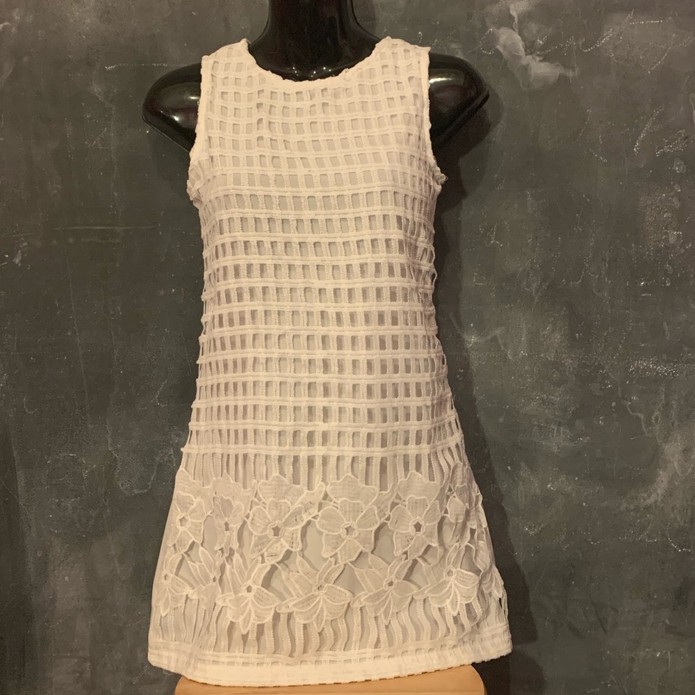 White Floral and Checker Laced Top